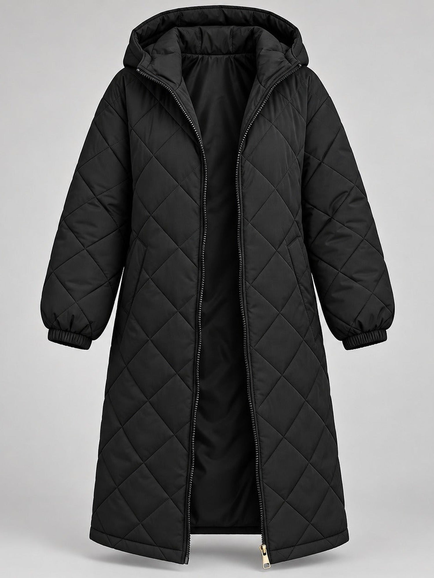 100% Polyester Long Quilted Hooded Coat – Women – studio